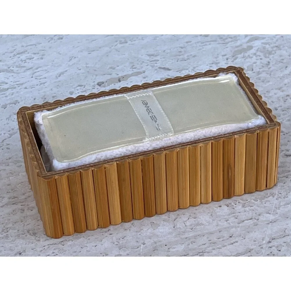 Frances Denney Dusting Powder Sealed in Reusable Bamboo Box With Lid & Puff VTG